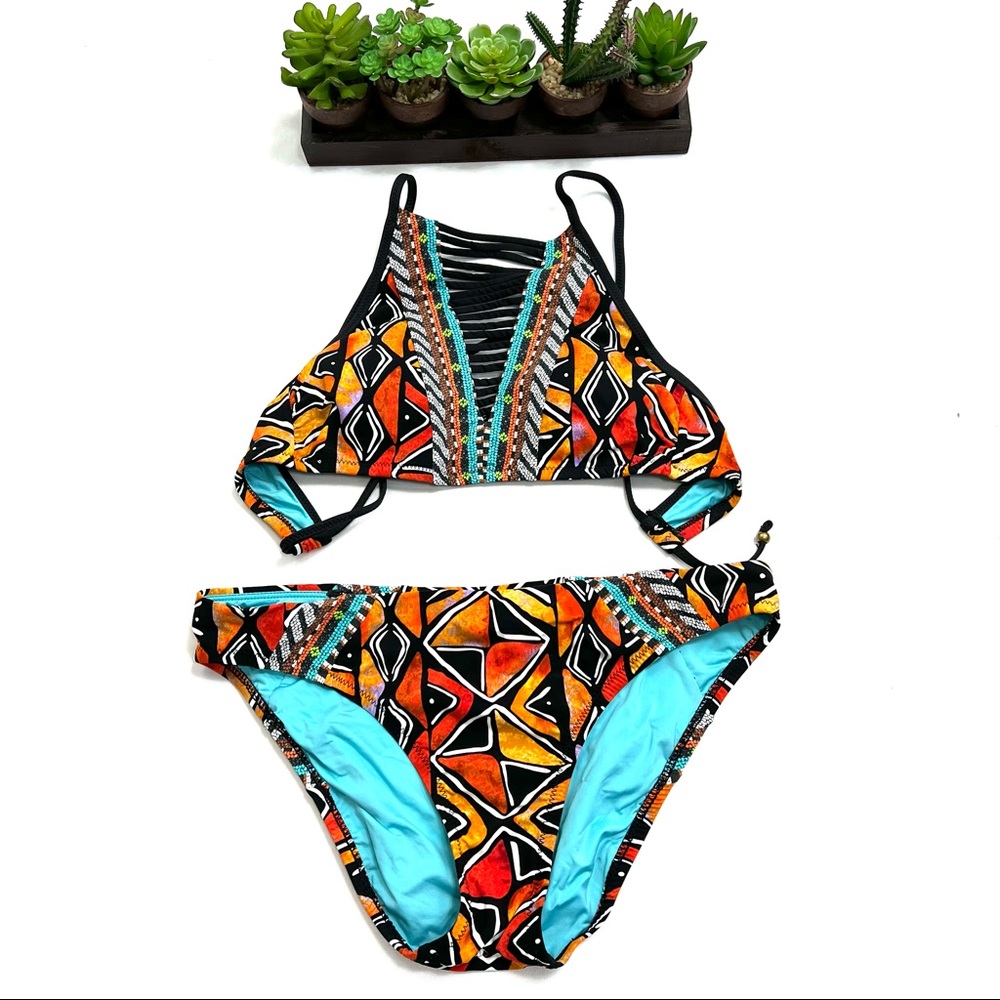 2pc Nanette Lepore Stargazer Strappy Mozambique African Bikini Set size XS/S